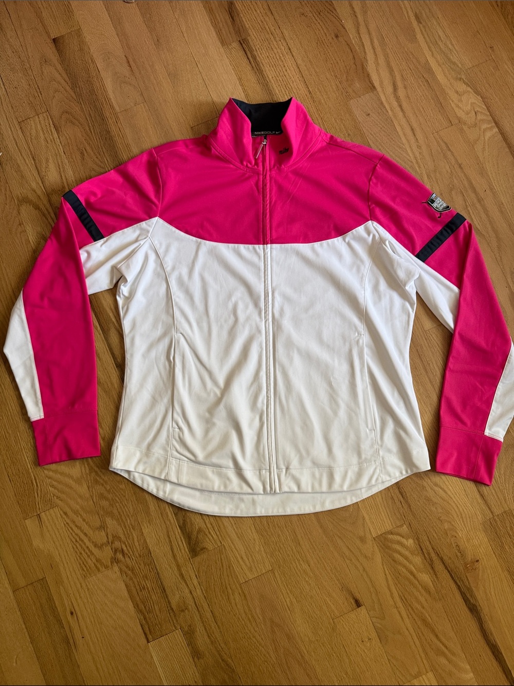 Nike Golf Women’s Fit Dry Full Zip Long Sleeve Top Pink White Size L